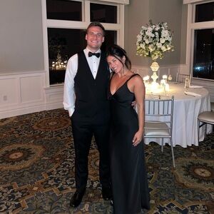 Meshki black drape back dress